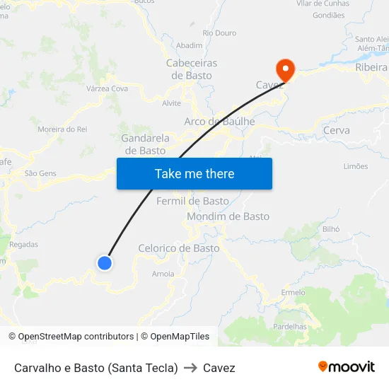 Carvalho e Basto (Santa Tecla) to Cavez map