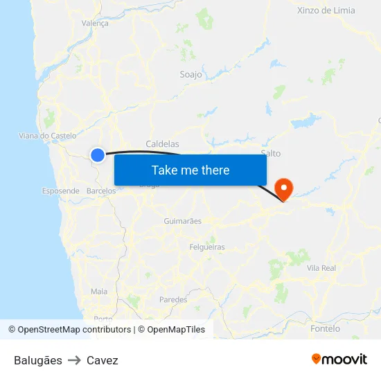 Balugães to Cavez map