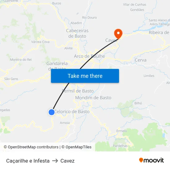 Caçarilhe e Infesta to Cavez map