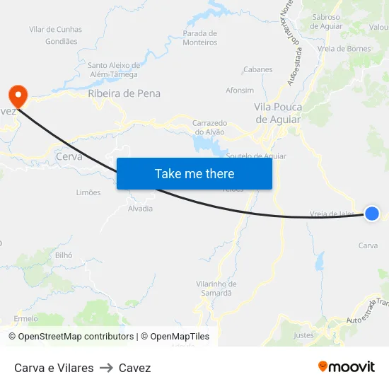 Carva e Vilares to Cavez map