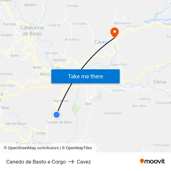 Canedo de Basto e Corgo to Cavez map