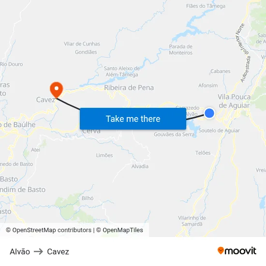 Alvão to Cavez map