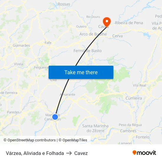 Várzea, Aliviada e Folhada to Cavez map