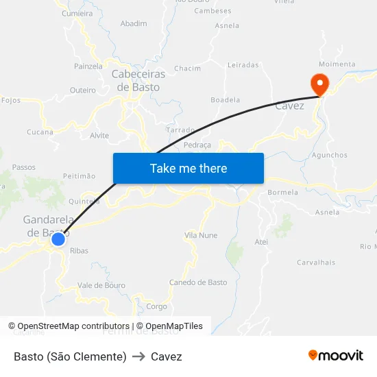 Basto (São Clemente) to Cavez map