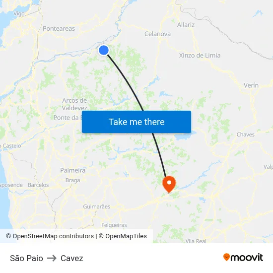 São Paio to Cavez map