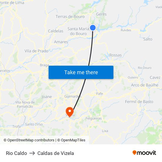 Rio Caldo to Caldas de Vizela map