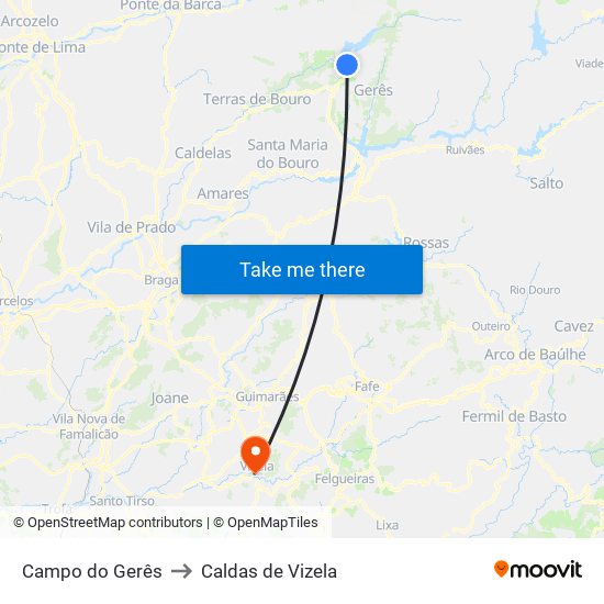 Campo do Gerês to Caldas de Vizela map