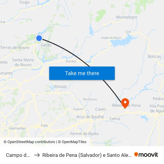 Campo do Gerês to Ribeira de Pena (Salvador) e Santo Aleixo de Além-Tâmega map