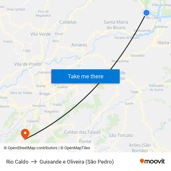 Rio Caldo to Guisande e Oliveira (São Pedro) map