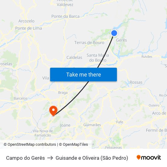 Campo do Gerês to Guisande e Oliveira (São Pedro) map