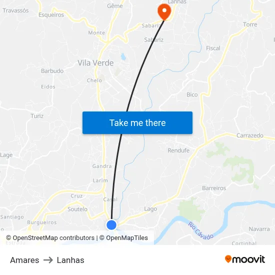 Amares to Lanhas map
