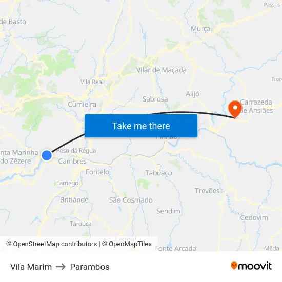 Vila Marim to Parambos map