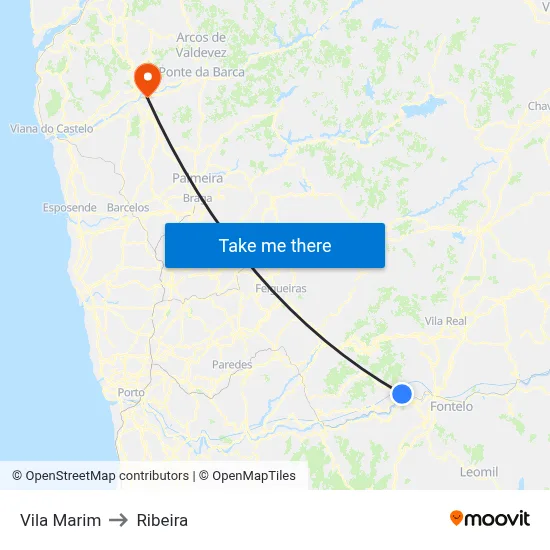 Vila Marim to Ribeira map