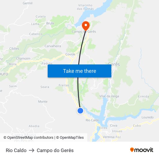 Rio Caldo to Campo do Gerês map