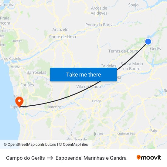 Campo do Gerês to Esposende, Marinhas e Gandra map
