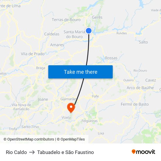 Rio Caldo to Tabuadelo e São Faustino map