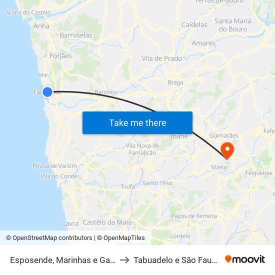 Esposende, Marinhas e Gandra to Tabuadelo e São Faustino map