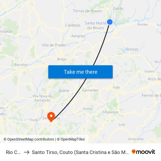 Rio Caldo to Santo Tirso, Couto (Santa Cristina e São Miguel) e Burgães map