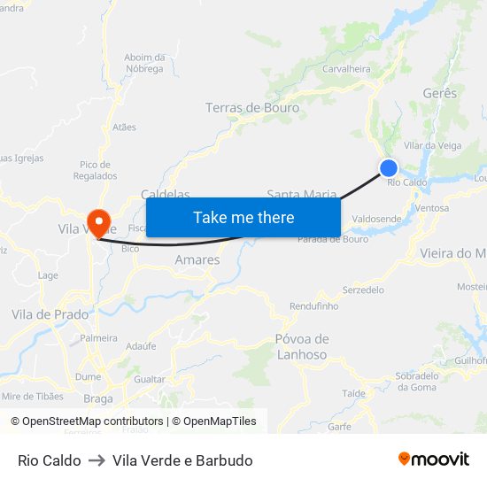 Rio Caldo to Vila Verde e Barbudo map