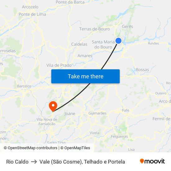 Rio Caldo to Vale (São Cosme), Telhado e Portela map