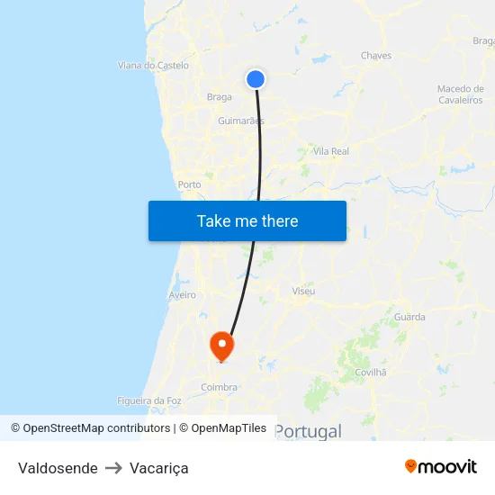 Valdosende to Vacariça map