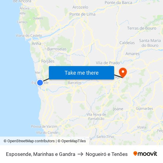 Esposende, Marinhas e Gandra to Nogueiró e Tenões map