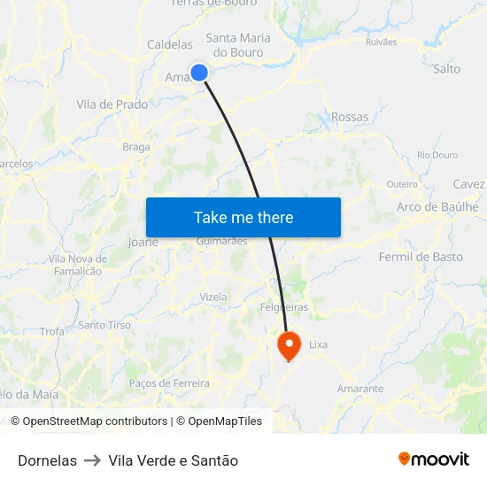 Dornelas to Vila Verde e Santão map