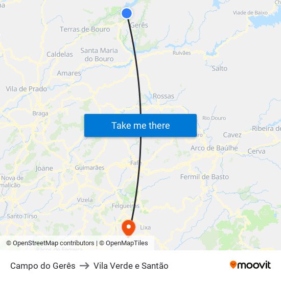 Campo do Gerês to Vila Verde e Santão map