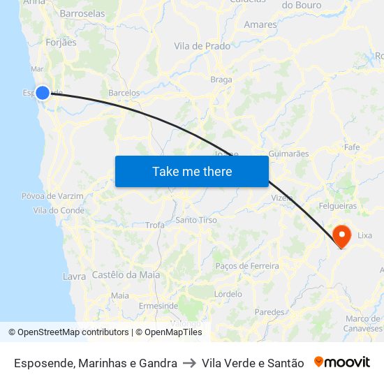 Esposende, Marinhas e Gandra to Vila Verde e Santão map