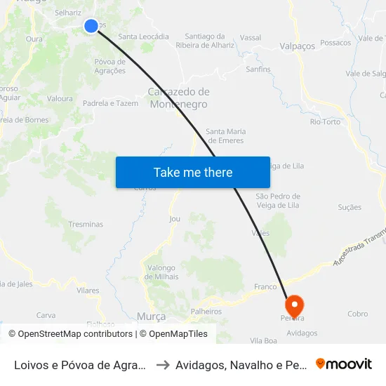 Loivos e Póvoa de Agrações to Avidagos, Navalho e Pereira map