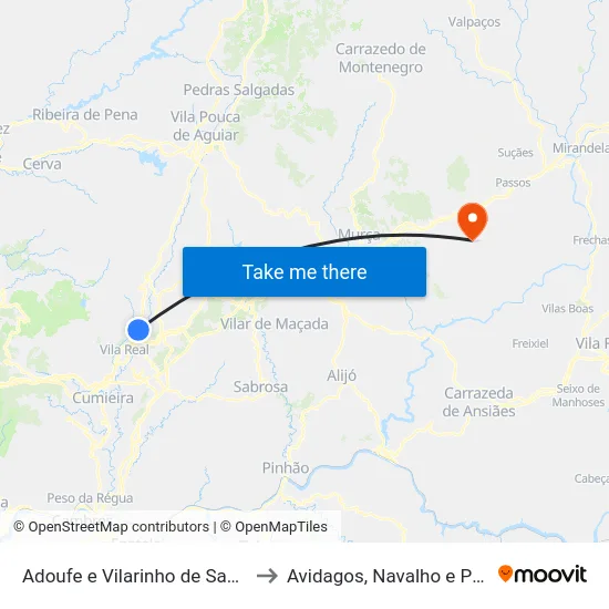 Adoufe e Vilarinho de Samardã to Avidagos, Navalho e Pereira map