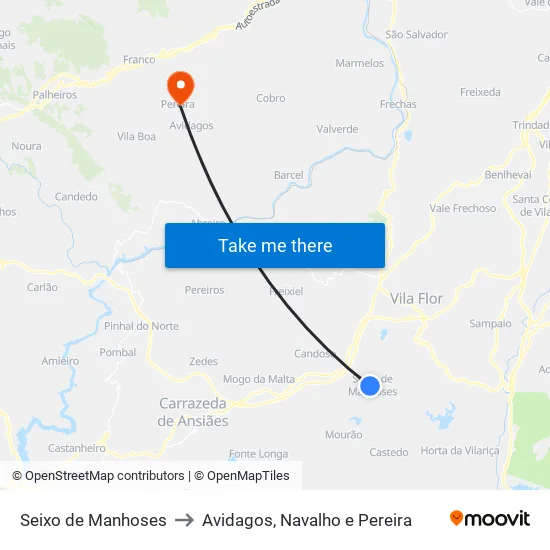 Seixo de Manhoses to Avidagos, Navalho e Pereira map