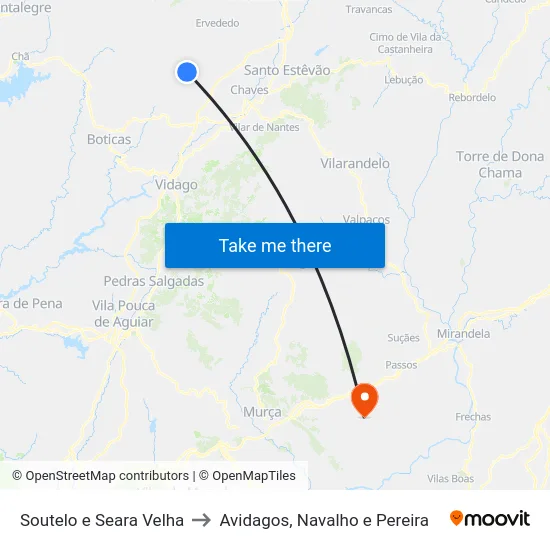 Soutelo e Seara Velha to Avidagos, Navalho e Pereira map