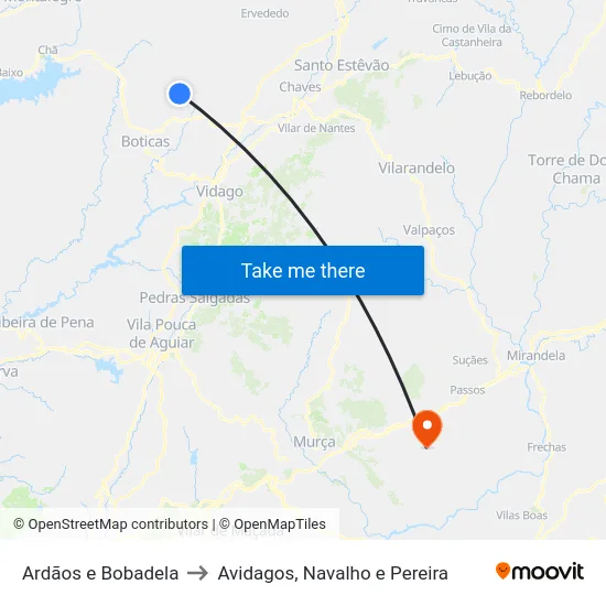 Ardãos e Bobadela to Avidagos, Navalho e Pereira map