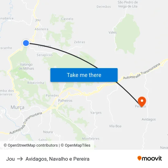 Jou to Avidagos, Navalho e Pereira map