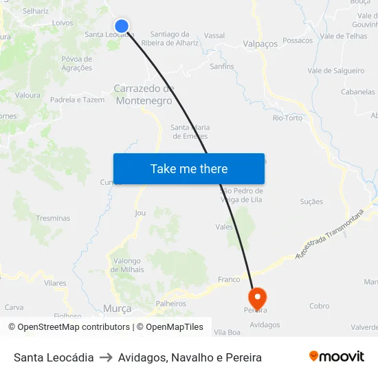 Santa Leocádia to Avidagos, Navalho e Pereira map