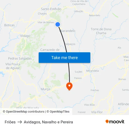 Friões to Avidagos, Navalho e Pereira map