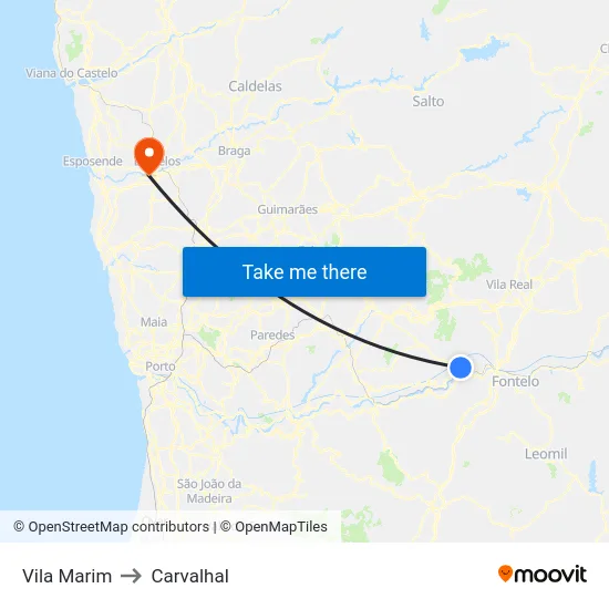 Vila Marim to Carvalhal map