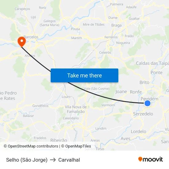 Selho (São Jorge) to Carvalhal map
