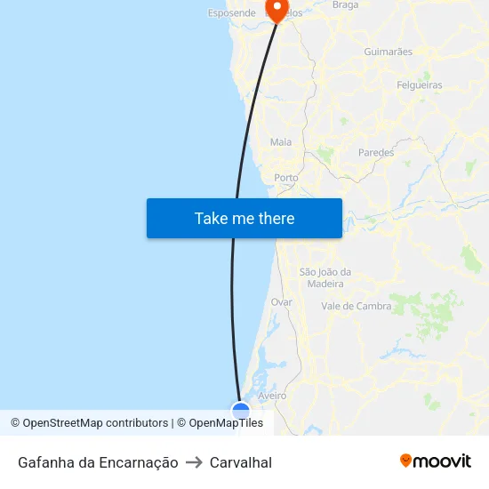 Gafanha da Encarnação to Carvalhal map