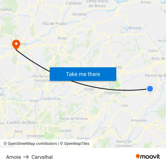 Arnoia to Carvalhal map