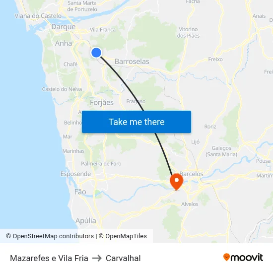 Mazarefes e Vila Fria to Carvalhal map