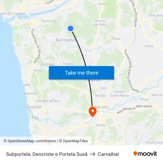 Subportela, Deocriste e Portela Susã to Carvalhal map