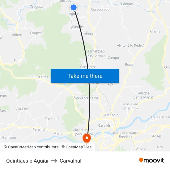 Quintiães e Aguiar to Carvalhal map