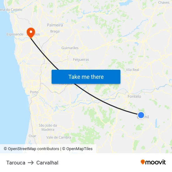 Tarouca to Carvalhal map