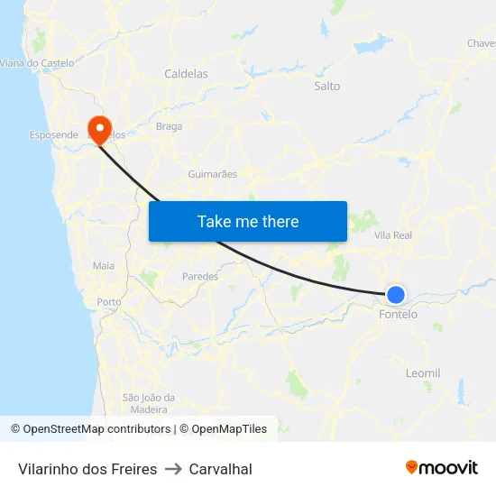 Vilarinho dos Freires to Carvalhal map