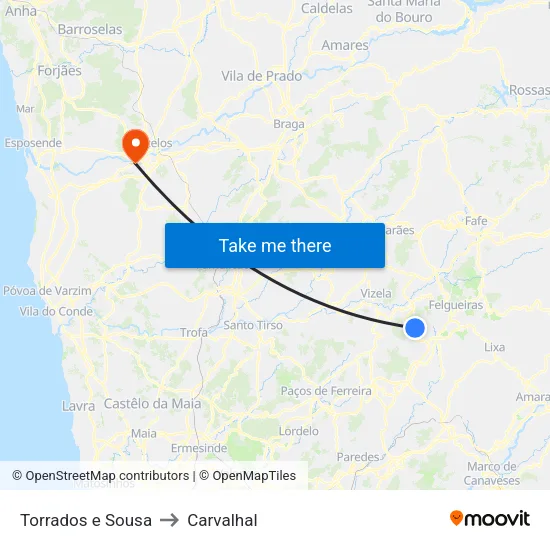 Torrados e Sousa to Carvalhal map
