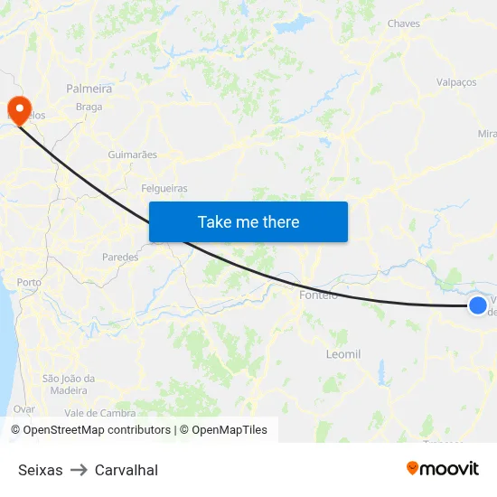 Seixas to Carvalhal map