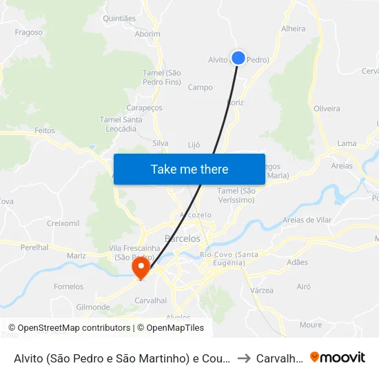 Alvito (São Pedro e São Martinho) e Couto to Carvalhal map