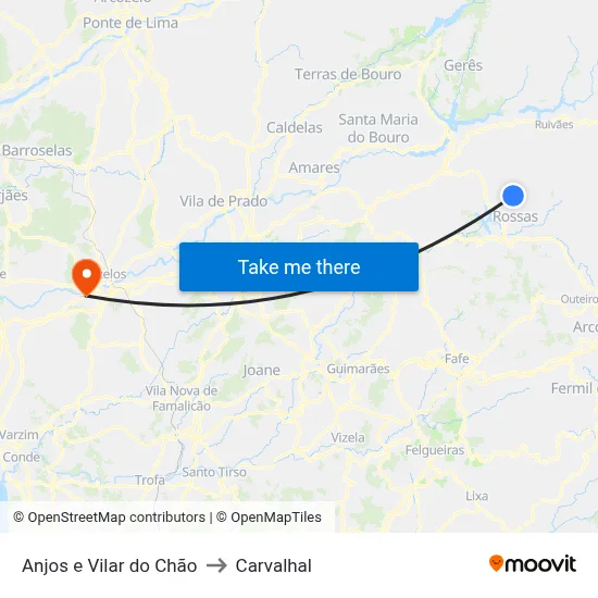 Anjos e Vilar do Chão to Carvalhal map